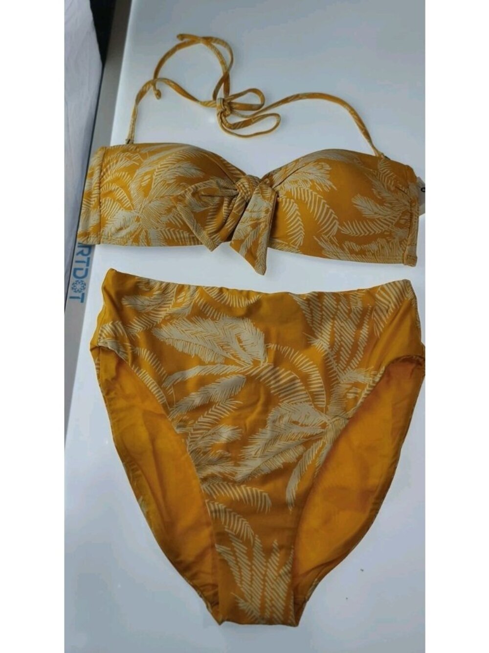 Robin Piccone Yellow Palm Print Bandeau Bikini Set Size M NWT High Waist